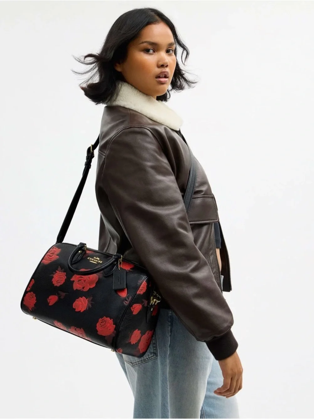 Coach Rowan Large Satchel Bag With Floral Print - Picture 5 of 7